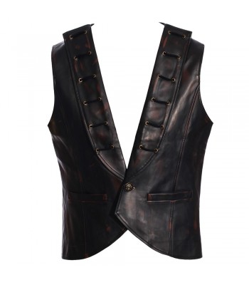 Men Black Leather Vest, Mens Fashion ROCK Steampunk Leather V Neck Vest 